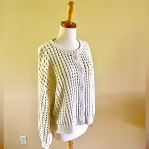 DOWNEAST Cardigan Women Hallow Out Button Down Layer Sweater Balloon Sleeves